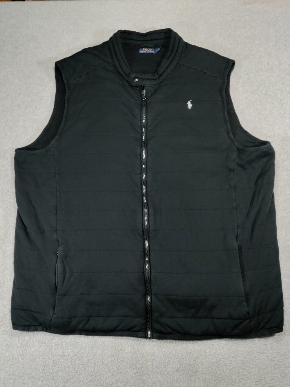 Polo Ralph Lauren Vest Mens 3XB Big Black Quilted Cotton Full Zip Pony Logo